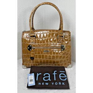 RAFE NEW YORK  Croc Embossed COGNAC Handbag‎ REPTILE Leather Tote Purse DUST BAG